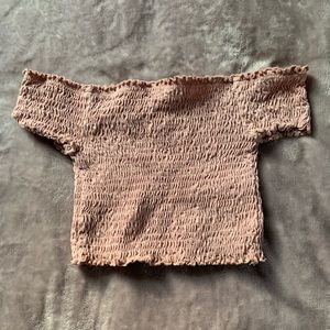 Taupe/Light Pink Off-Shoulder Crop